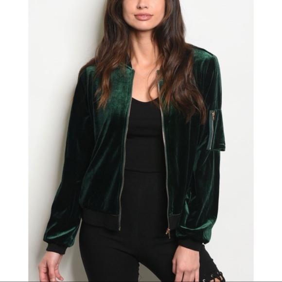 NWT Green Velvet Bomber Jacket - Picture 1 of 6